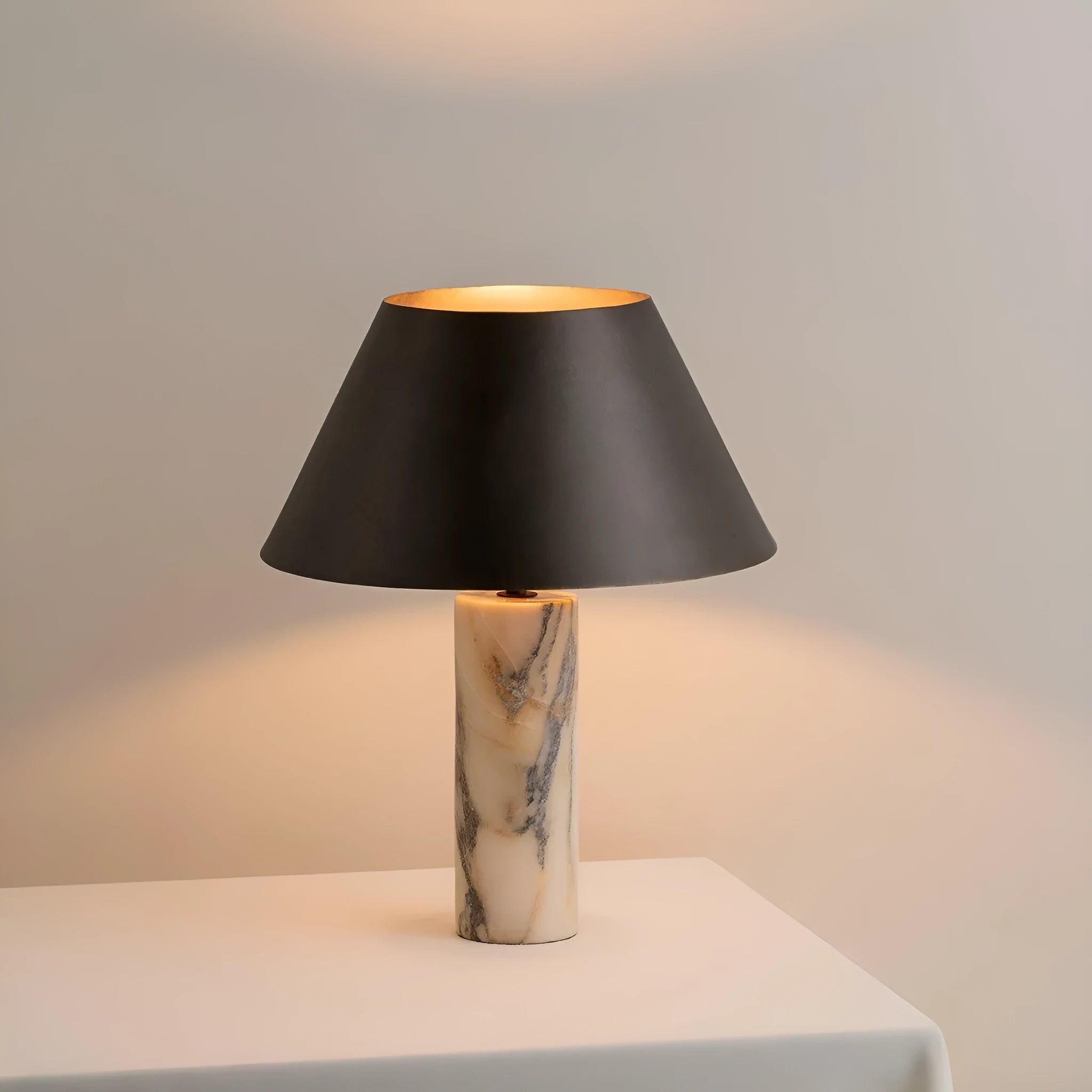 Modern black marble table lamp with contemporary minimalist design for home decoration