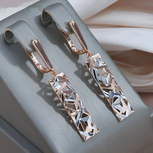 Rectangular two-tone hollow stud earrings for women with electroplated alloy construction