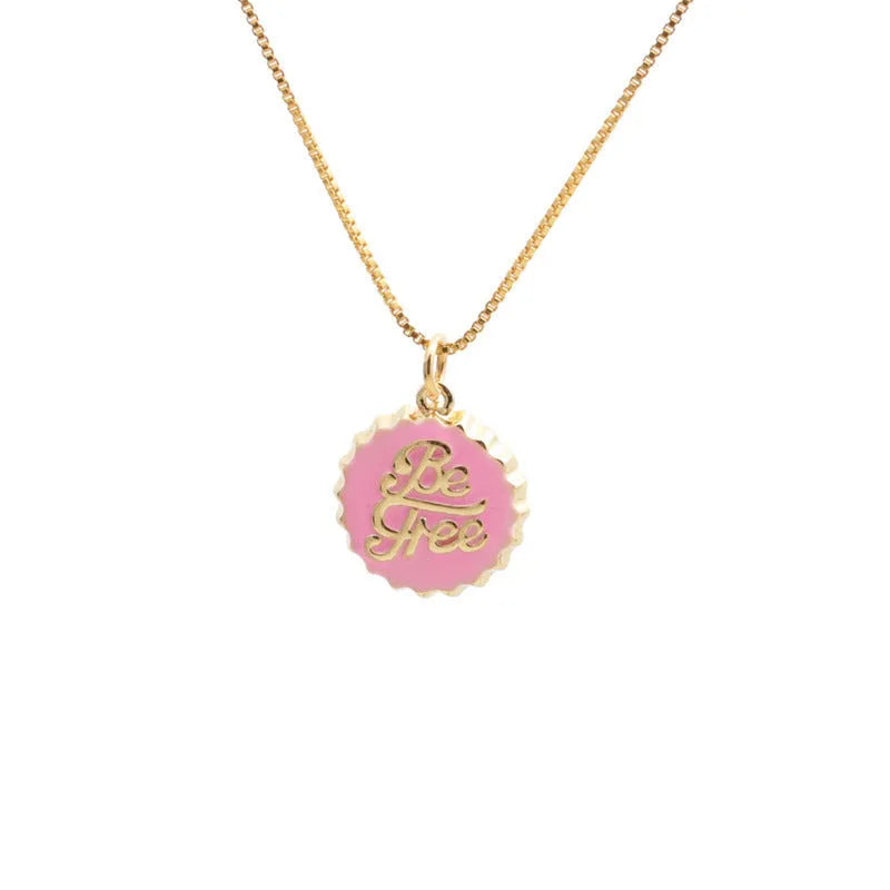 Copper bottle cap pendant necklace on a 40cm box chain with 18K gold electroplating.