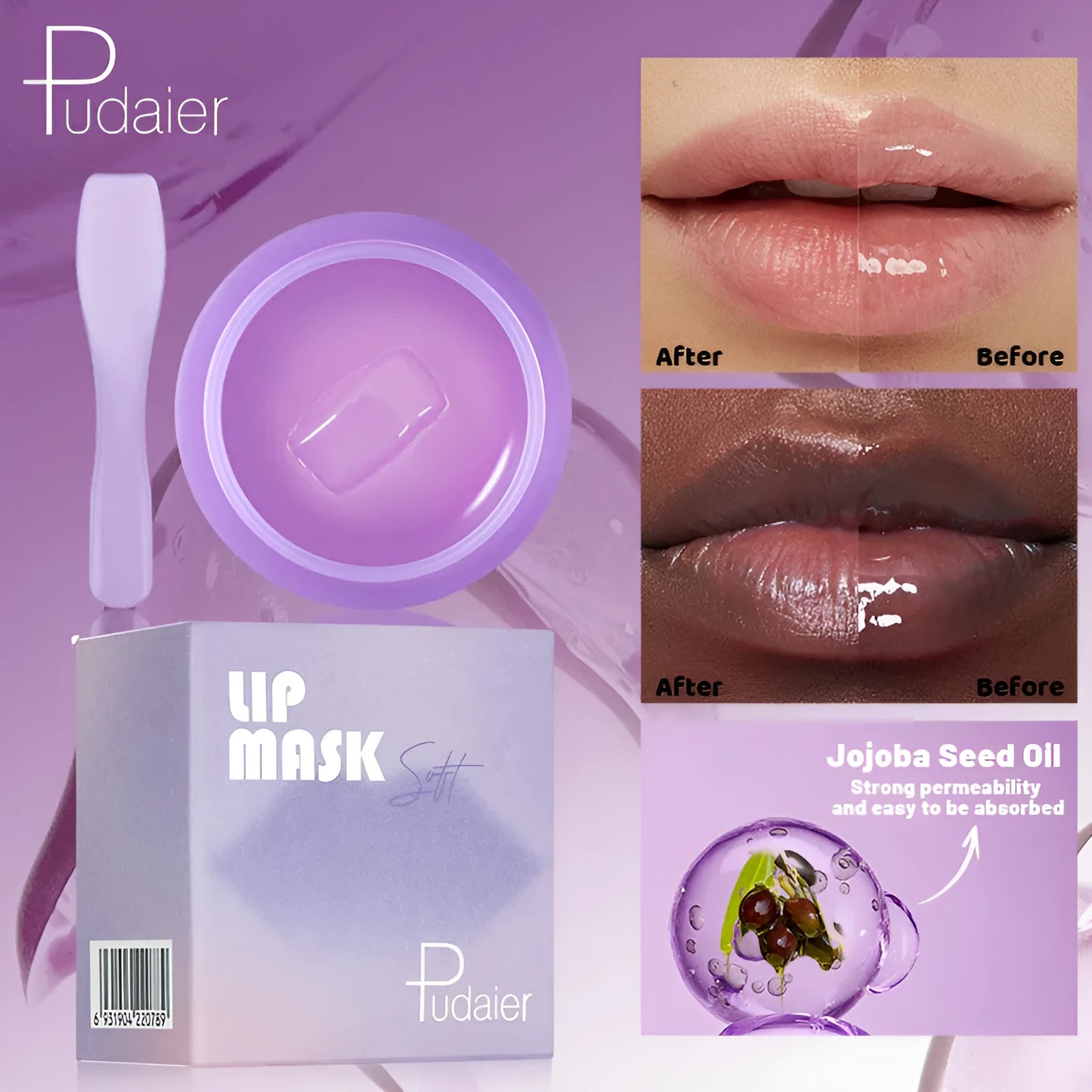 10ml exfoliating lip balm treatment set with lip film and a scraper tool for moisturising and softening lip cutin.