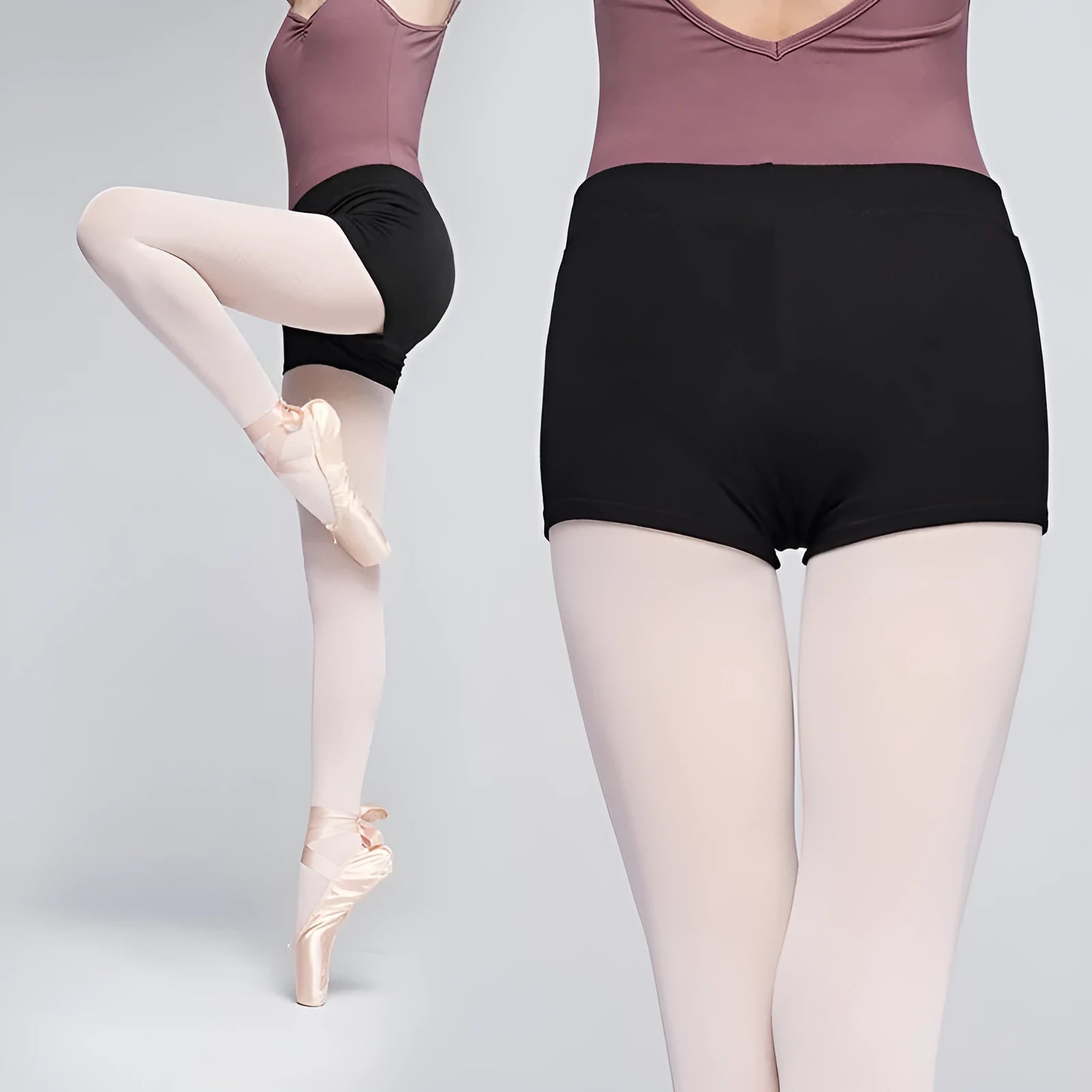 Black cotton women's dance shorts for ballet practice and fitness exercise