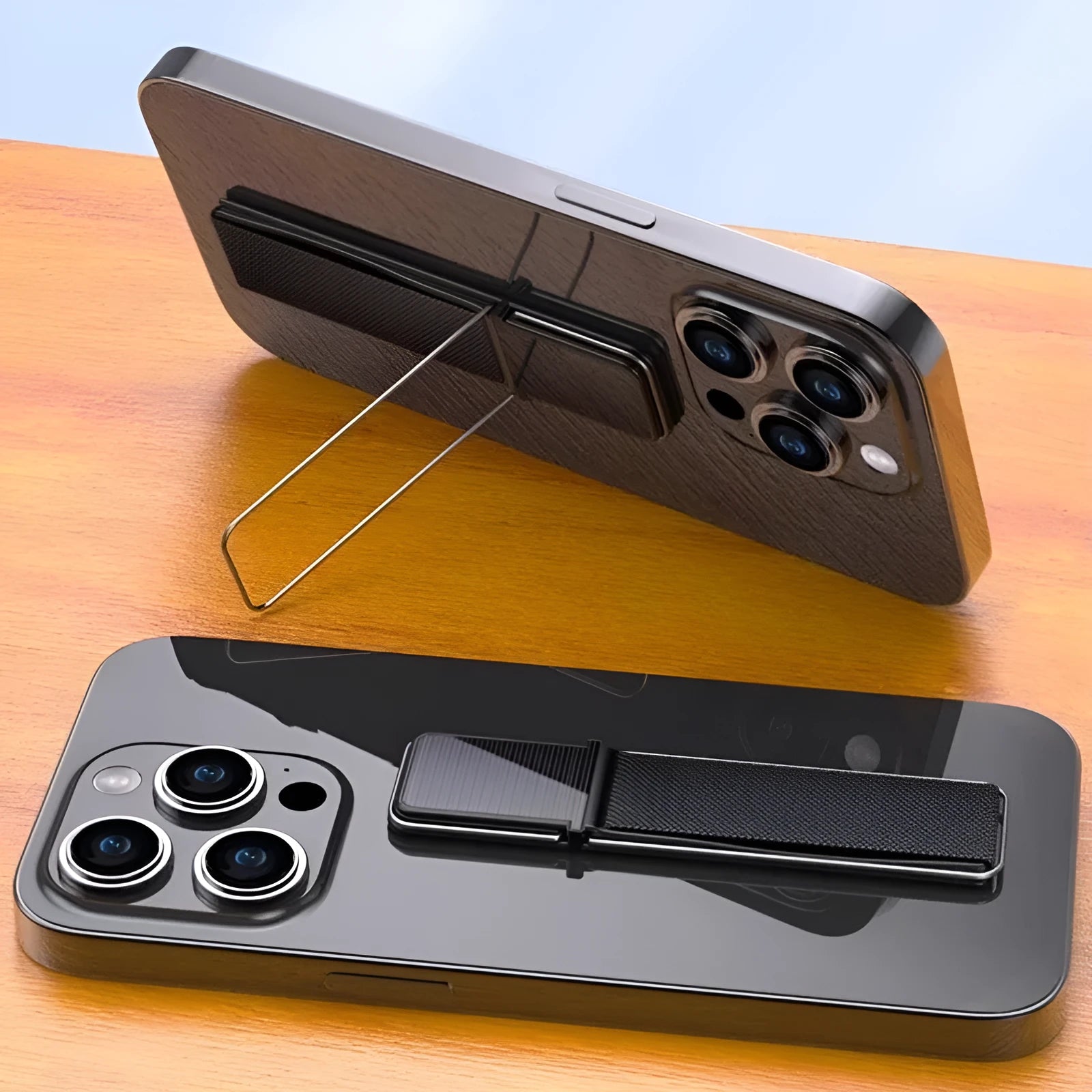 Universal plastic mobile phone non-slip hand strap and stand in five colours