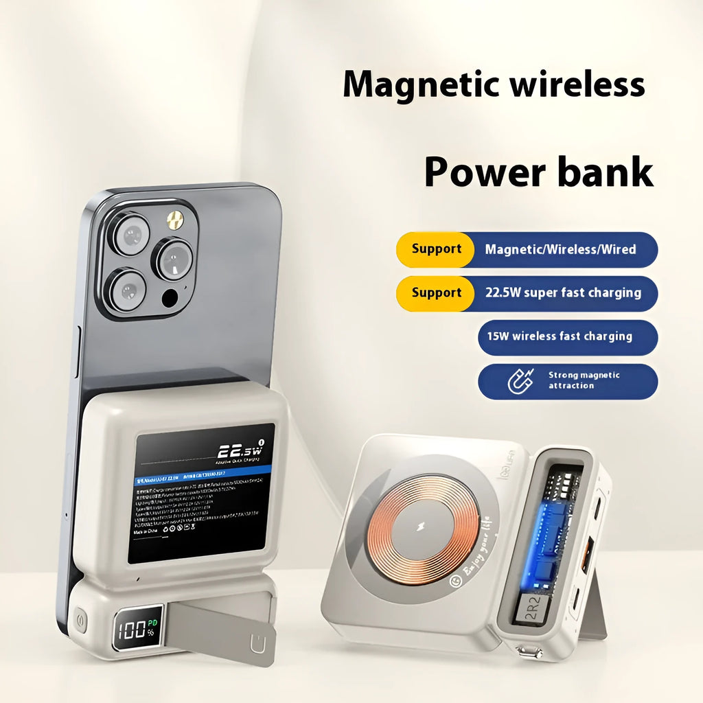 Large capacity 10000mAh 225W fast charging wireless magnetic power bank in retro gray