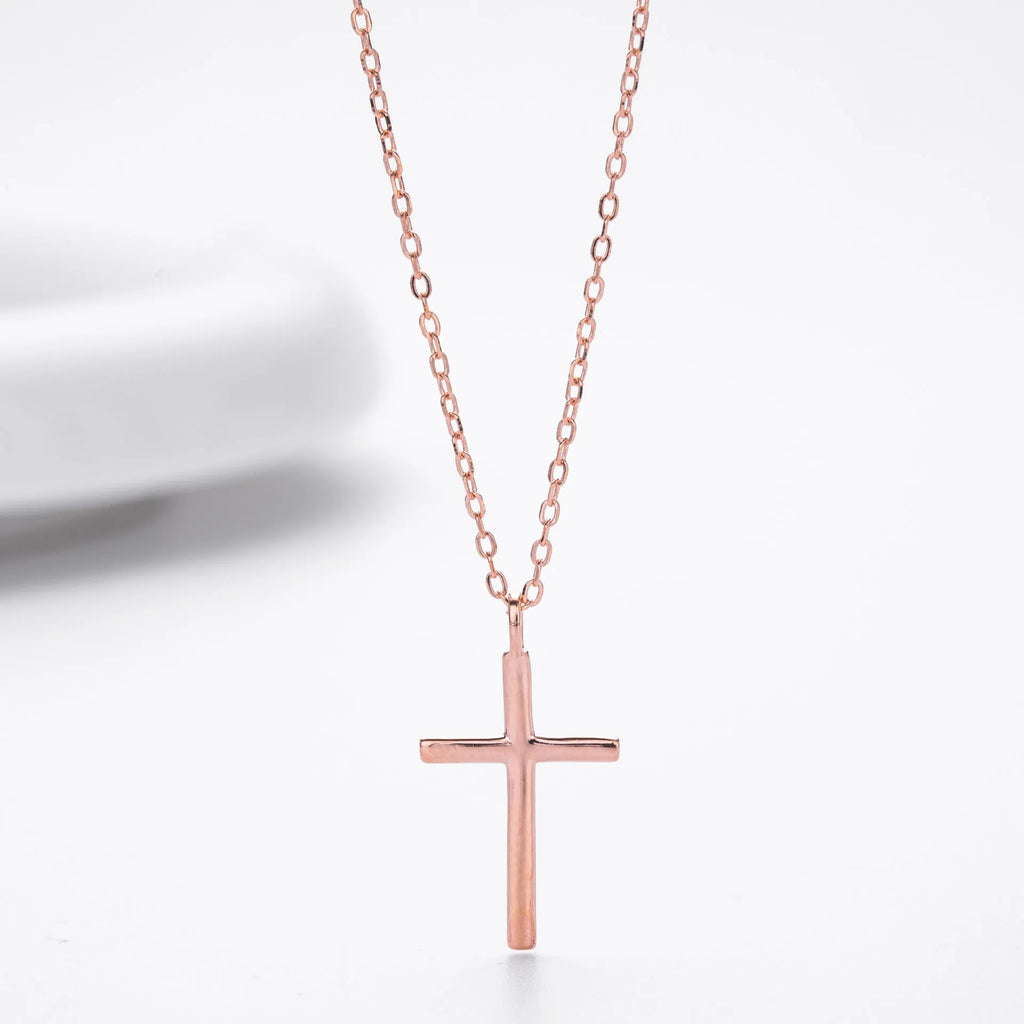 S925 sterling silver cross pendant necklace with O-shaped chain in gold plating