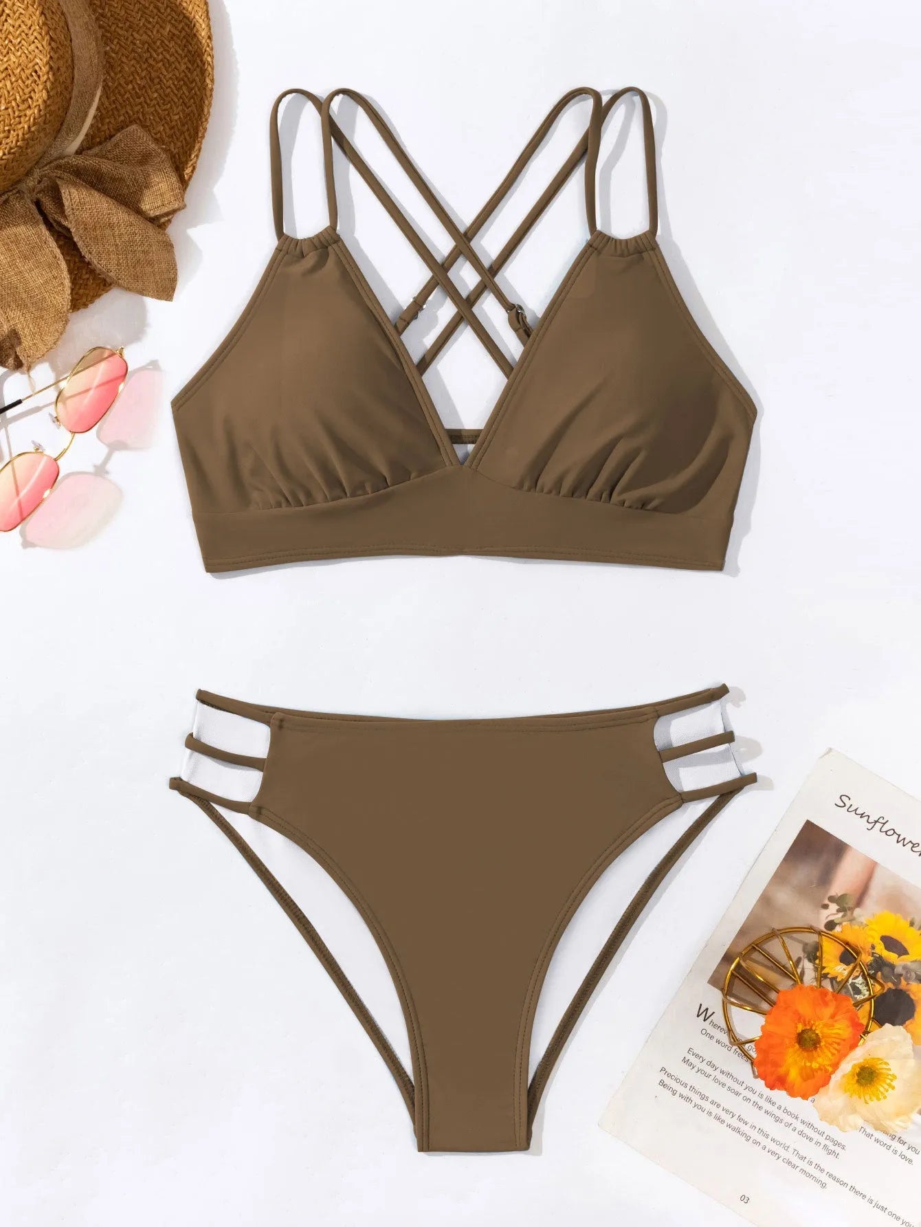 Women's V-neck halter bikini set with removable padding in multiple colour options