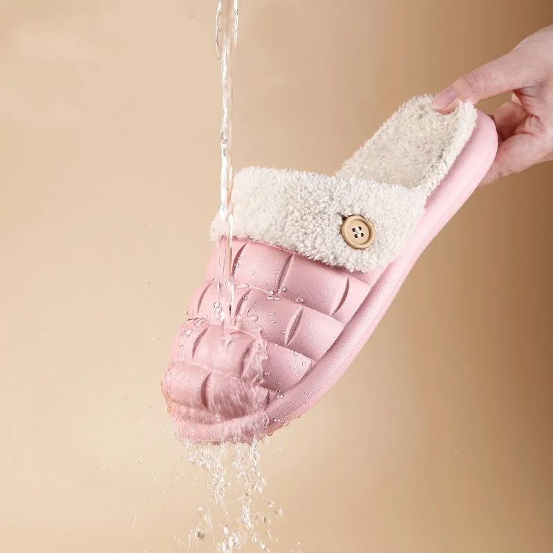 Women's detachable EVA plaid slippers with plush lining in multiple colours