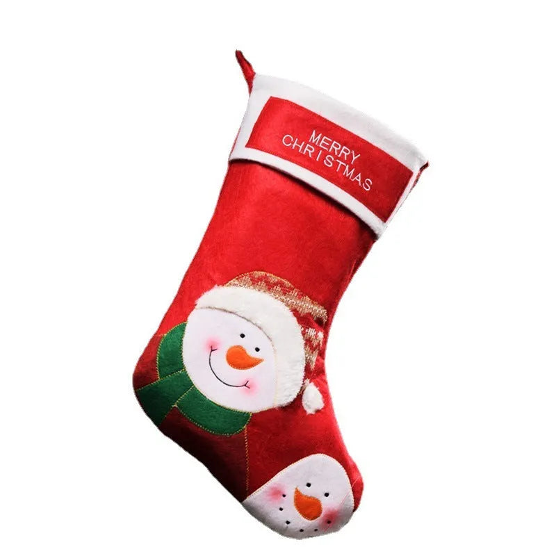 Non-woven fabric Christmas stocking ornament in American folk art style with elk, elderly man, or snowman design