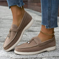 Gommino slip-on loafers in black, apricot and brown with platform heel and canvas upper