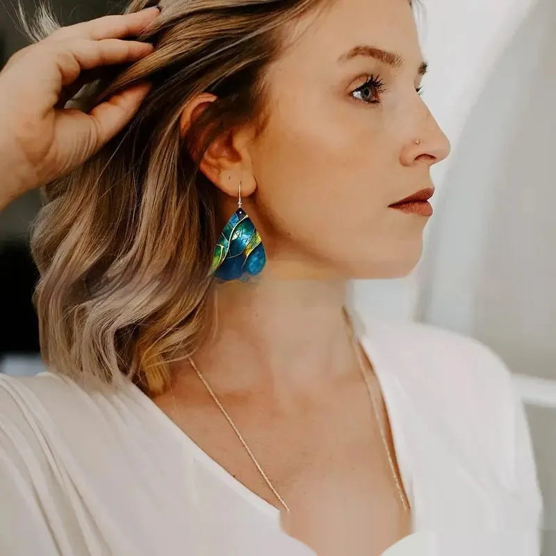 Acrylic flat branch knot drop earrings in personality style with printed texture
