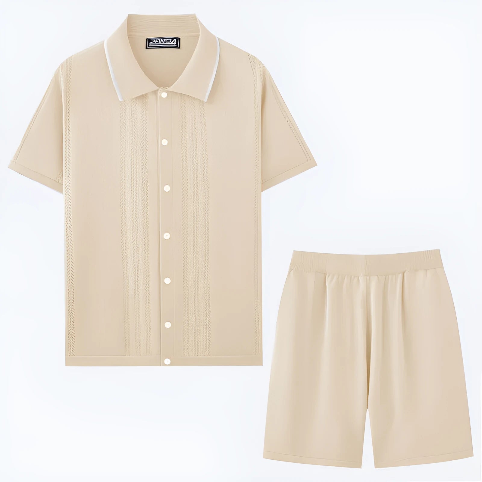 Business casual knitwear set with short sleeve top and matching shorts in Tencel viscose fabric