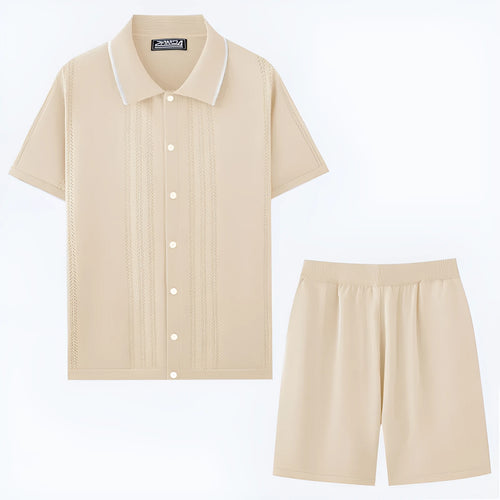 Business casual knitwear set with short sleeve top and matching shorts in Tencel viscose fabric