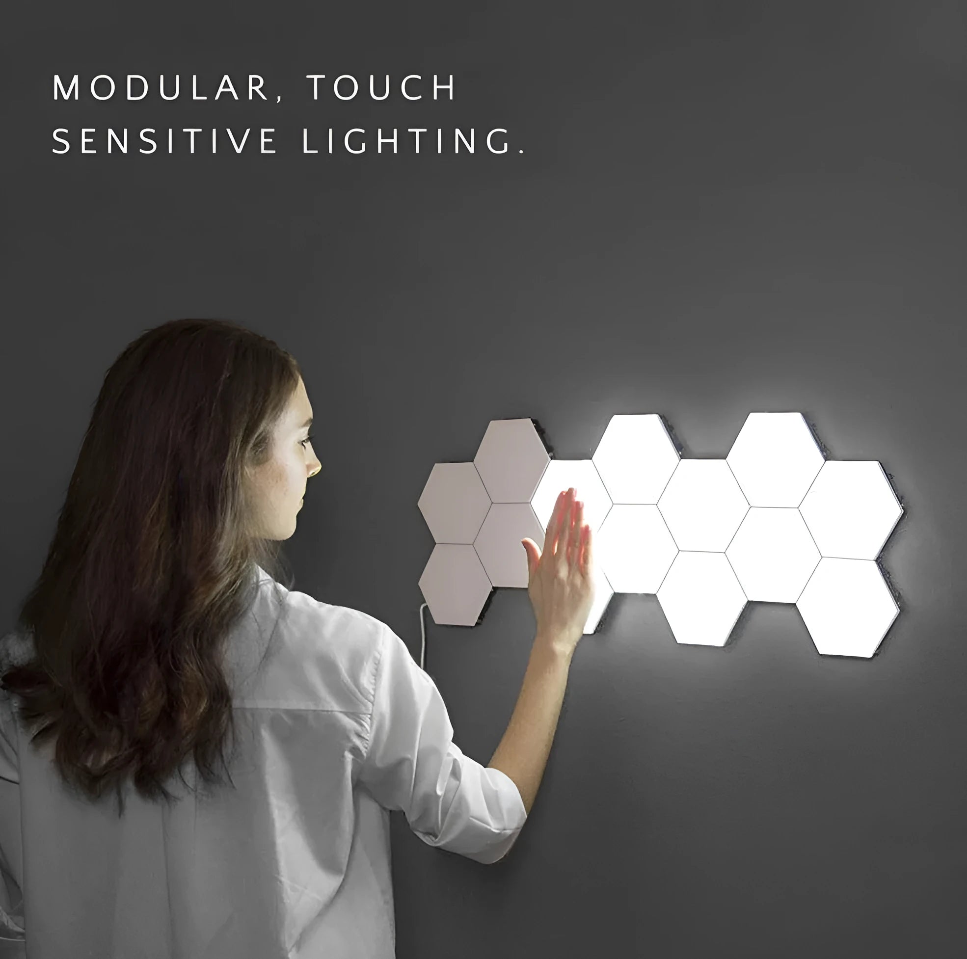 Honeycomb modular wall lamp with touch control and LED beads in modern minimalist design