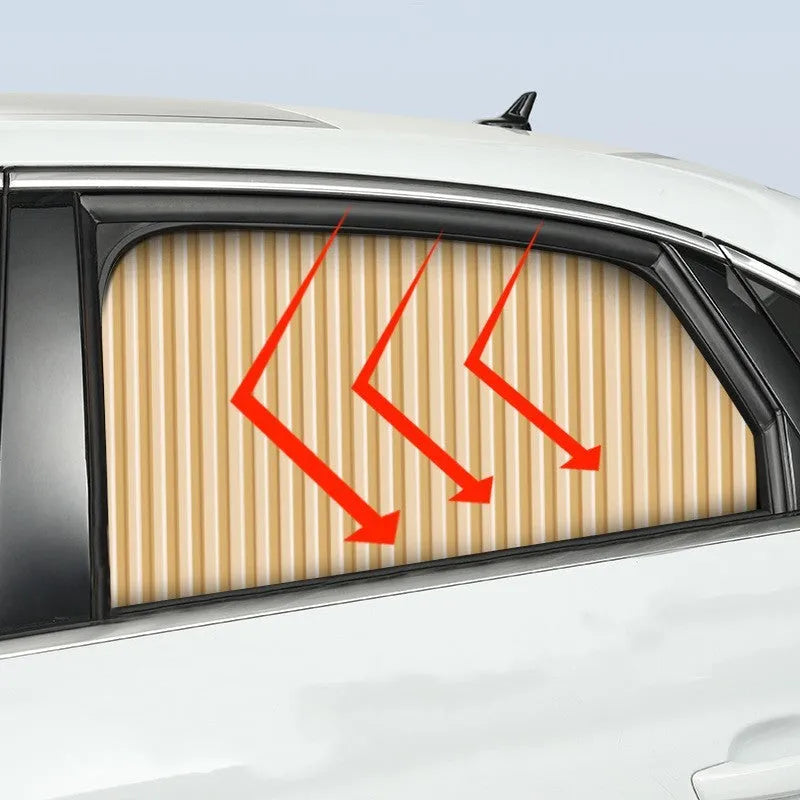 Auto retractable car sun curtain in thick opaque cloth material deployed on vehicle window