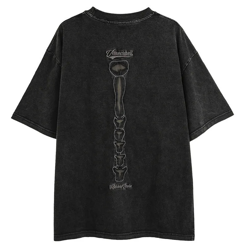 Brown and black skull print cotton T-shirt with drop-shoulder sleeves