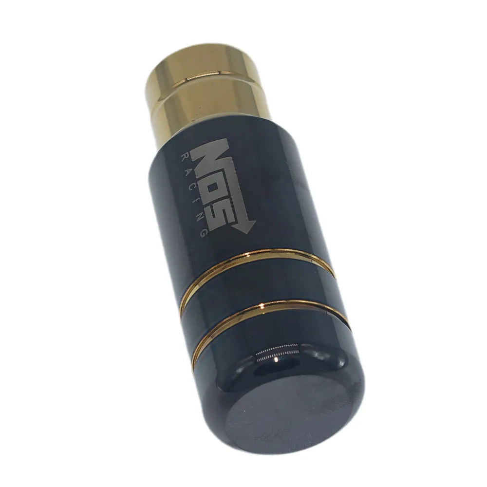 Roasted blue aluminium alloy car gear shift knob with three black rubber fitting sleeves.