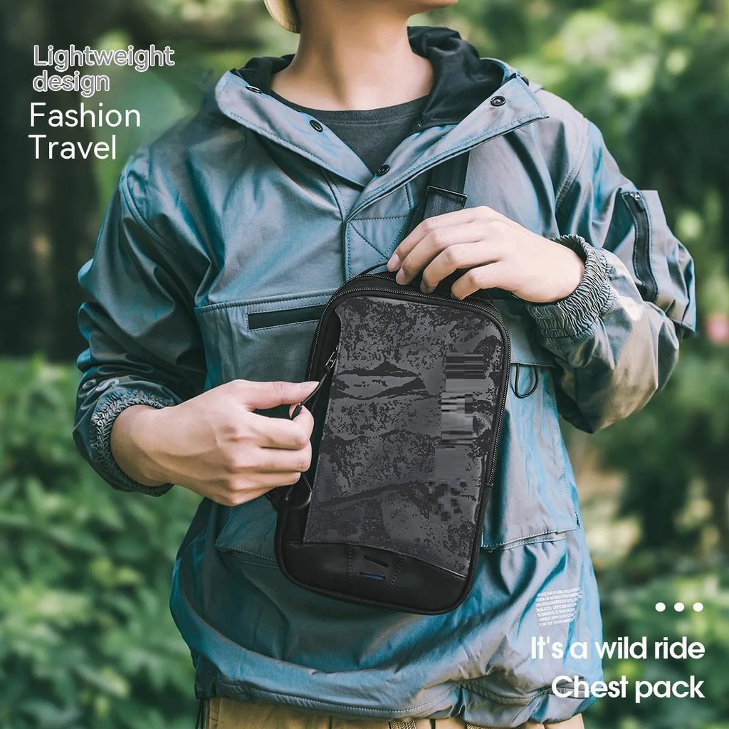 Casual black TPU waterproof chest pack with single shoulder strap and soft handle