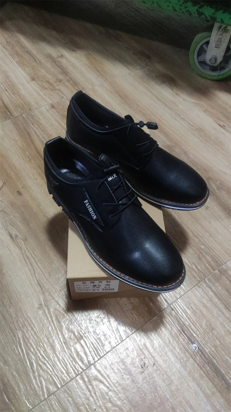 Plus size mens casual leather shoes artificial pu upper rubber sole wedge heel round toe