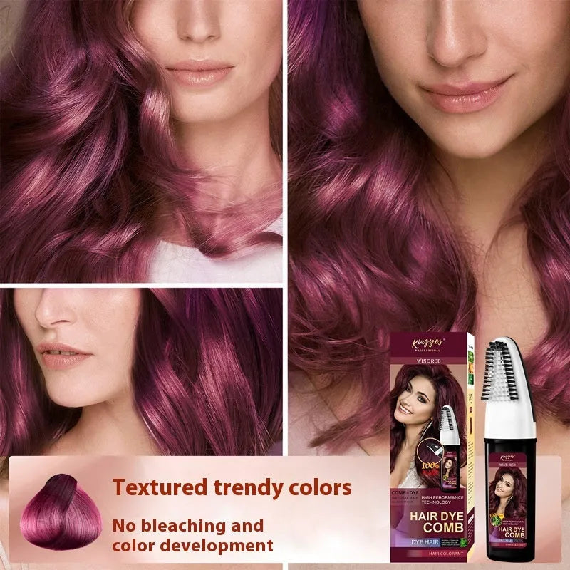 Easy Coloring Comb hair dye kit with 200ml bottle and attached comb applicator in brown, dark brown, or wine red