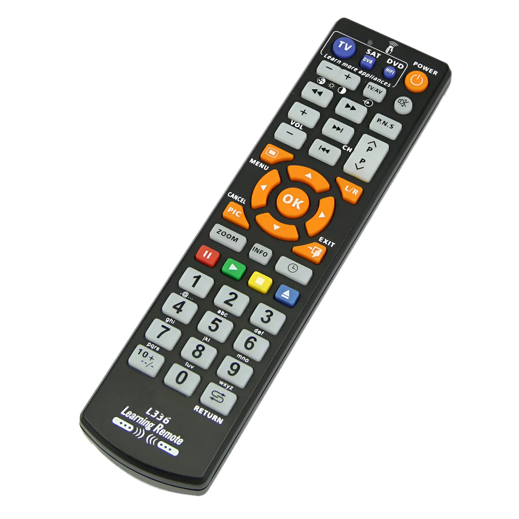 Black L336 learning remote control with full button layout for universal infrared device control