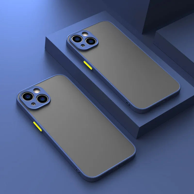 Frosted hard plastic and TPU iPhone case with fine hole design and raised camera protection.