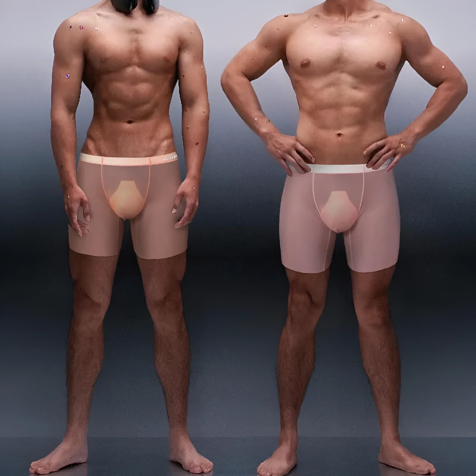 Men's orange seamless nylon sports boxer shorts with a low waist and body-shaping design.