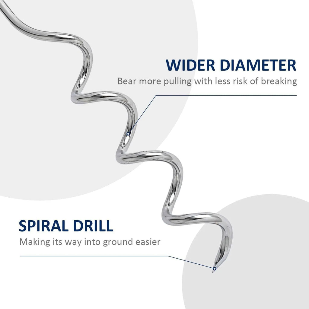 Silver spiral dog tie out stake for ground anchoring in sandy soil conditions