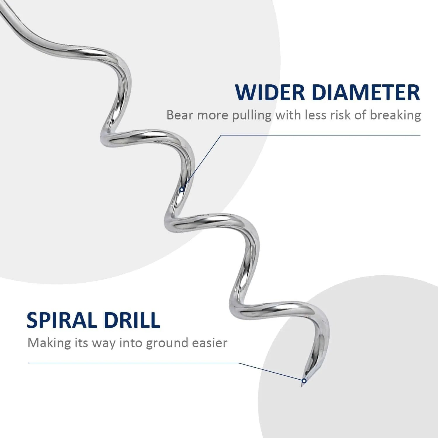 Silver spiral dog tie out stake for ground anchoring in sandy soil conditions