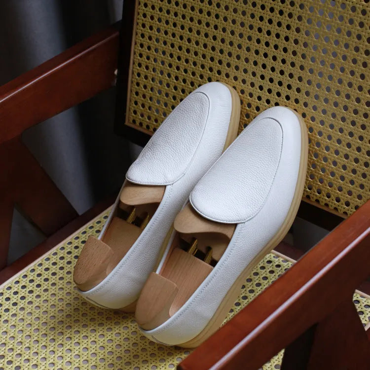 British handmade full grain leather men's loafers in brown with a low-cut design and TPR sole.