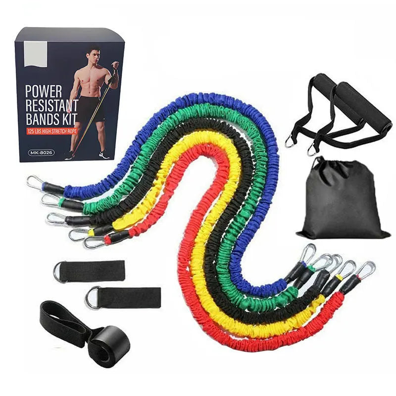 Multi-functional TPE resistance tube 11-piece set with 1.2m length and climbing hooks for home fitness