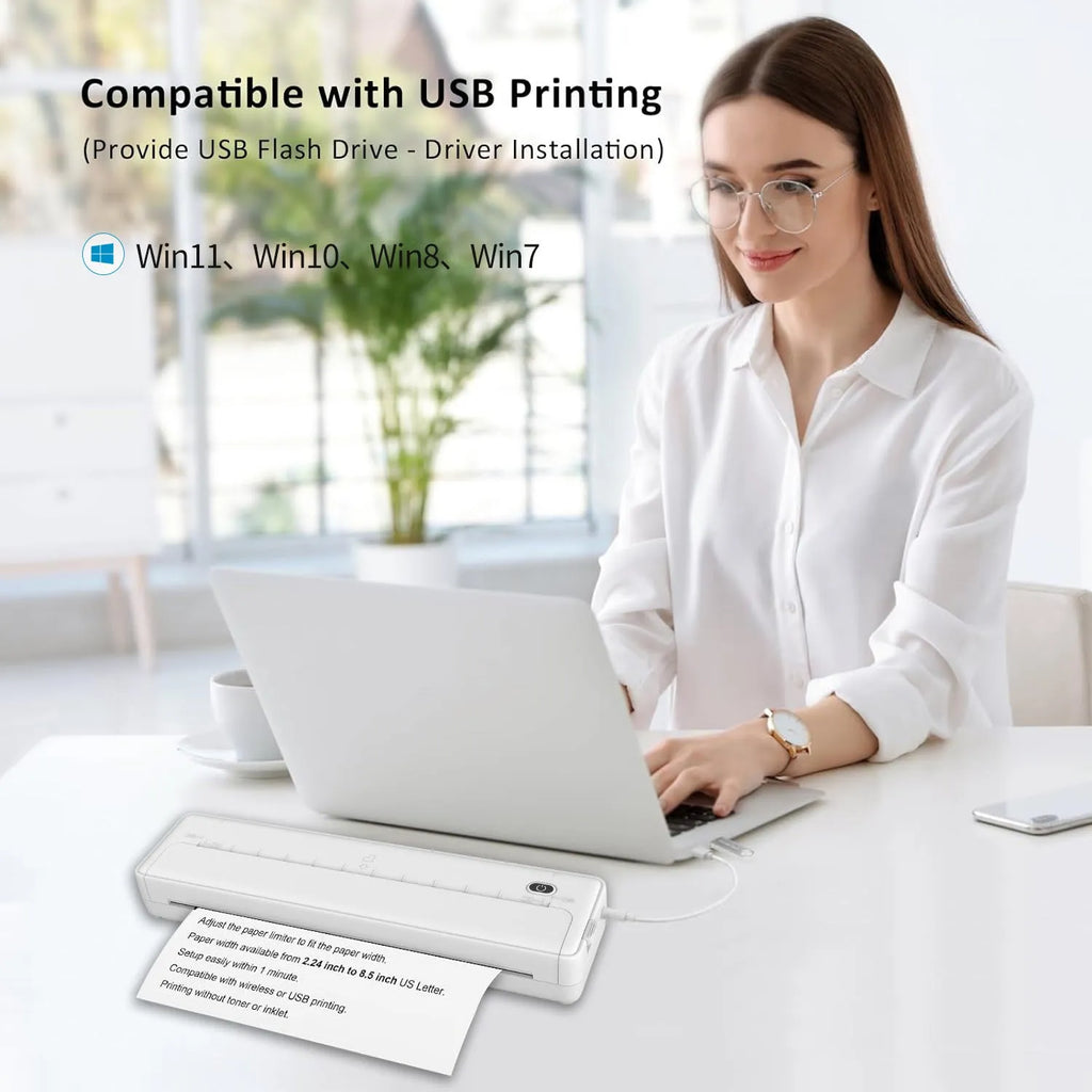 Black A4 Bluetooth wireless printer with USB connectivity for mobile phone and computer text printing