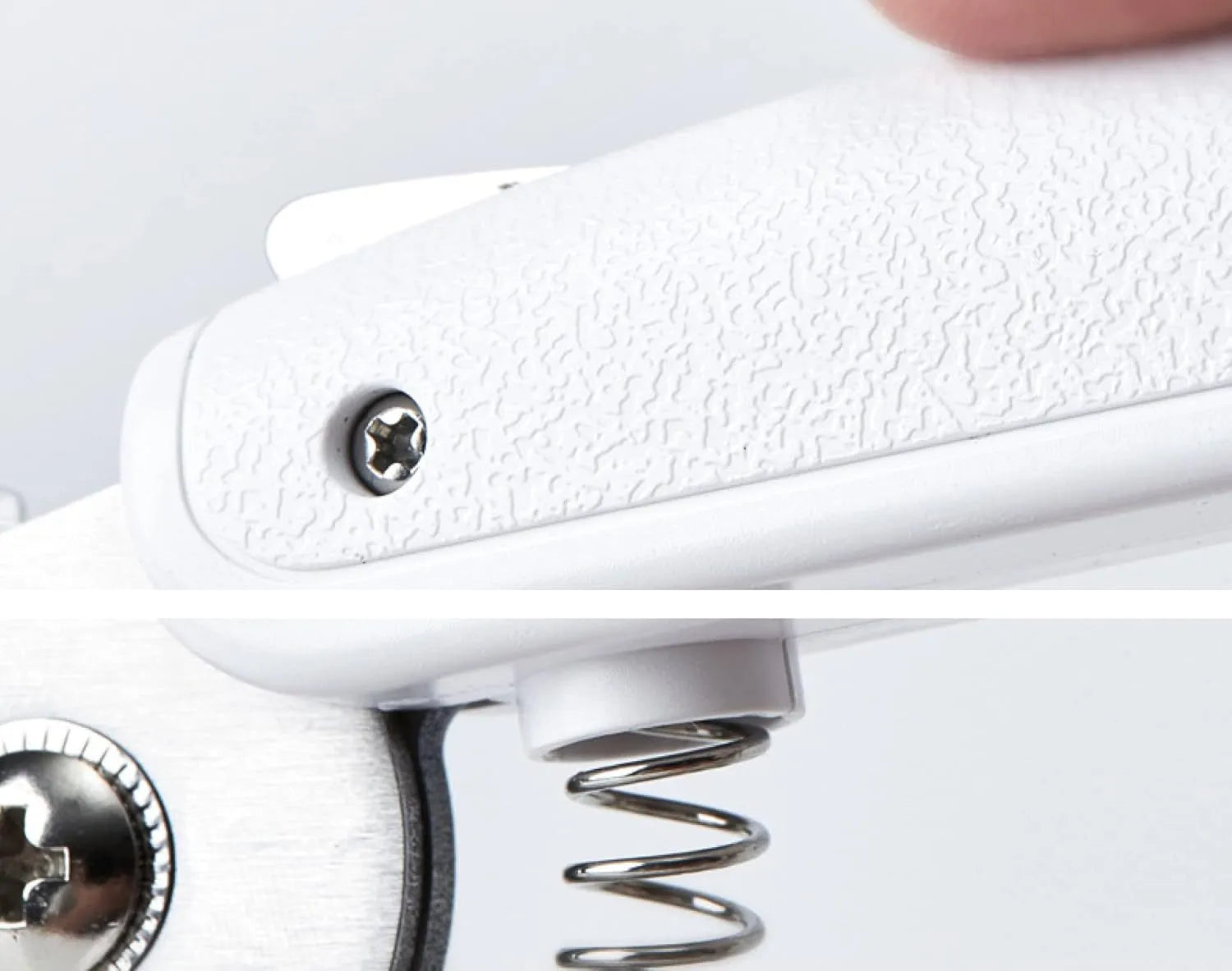 White pet nail clippers with LED light, transparent splash guard, and anti-slip handle.