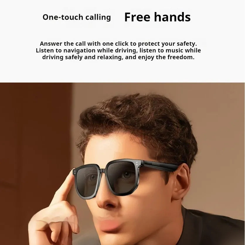 Black AI smart glasses with Bluetooth for hands-free calls and audio streaming.