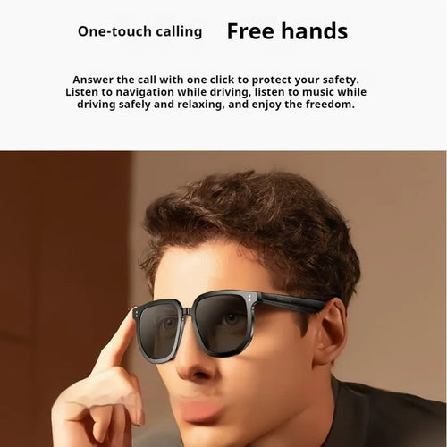 Black AI smart glasses with Bluetooth for hands-free calls and audio streaming.