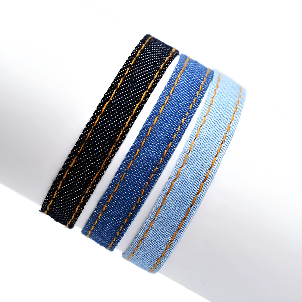 National style denim fabric unisex bracelet carrying strap in a selected colour.