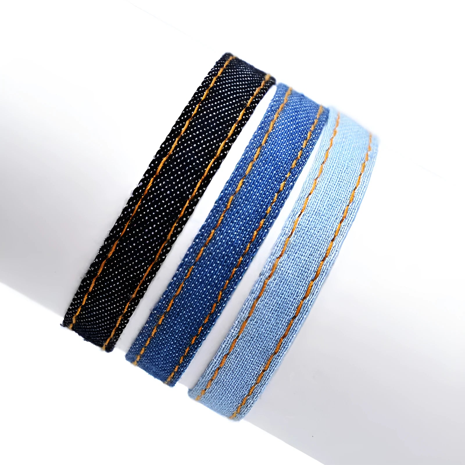National style denim fabric unisex bracelet carrying strap in a selected colour.