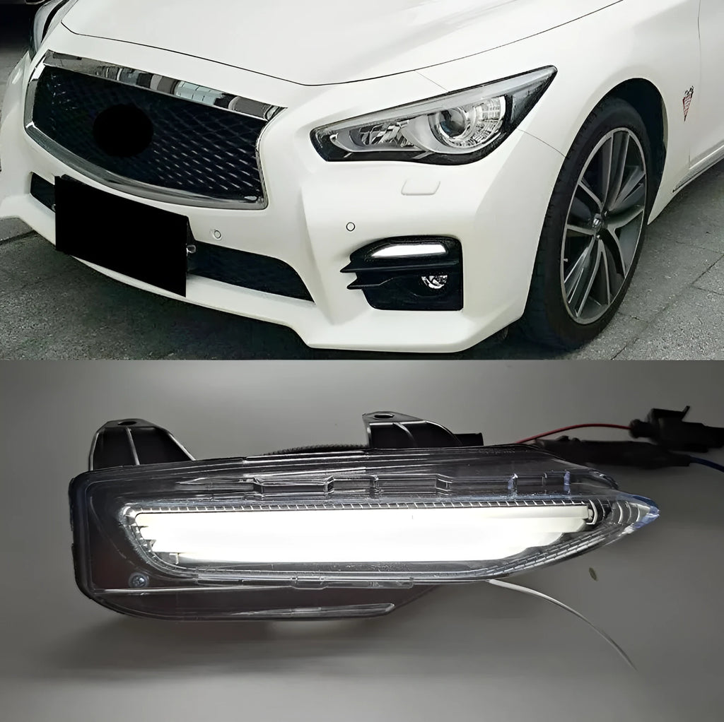 Infiniti Q50 Q70 front bumper LED turn signal and daytime running light module in ABS housing