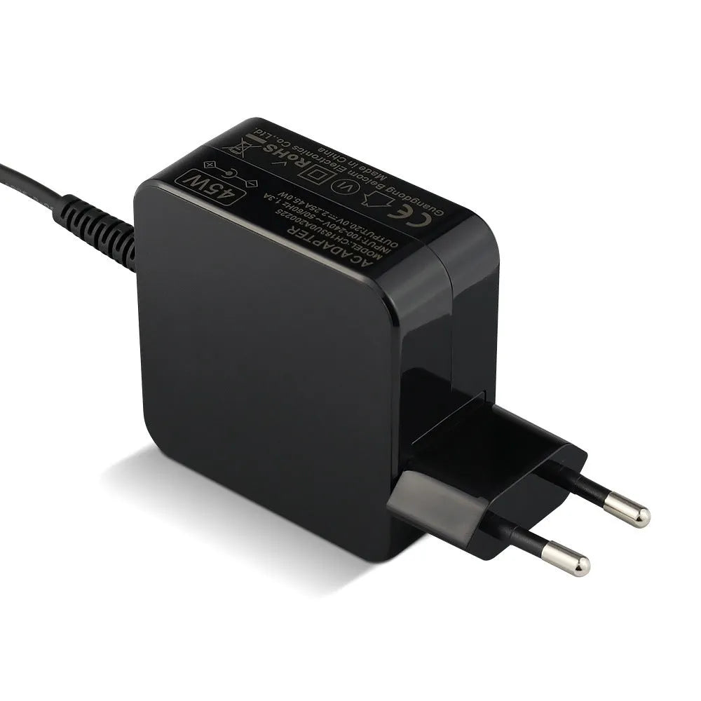 Black 45W laptop power adapter with US EU plug and DC connector cable