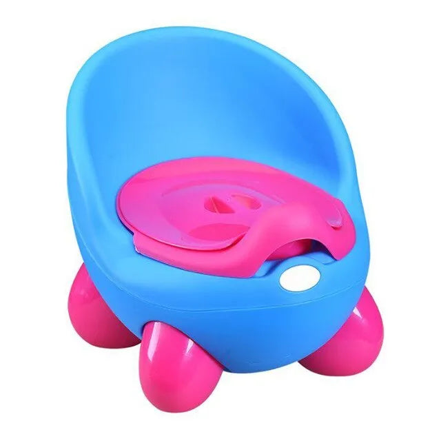 Cartoon-themed baby toilet training stool with splash guard in blue PP plastic