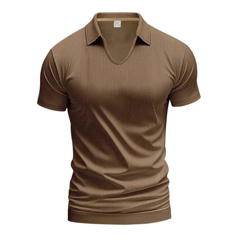 Men's loose fit V-neck short sleeve T-shirt in cotton blend fabric showing colour options
