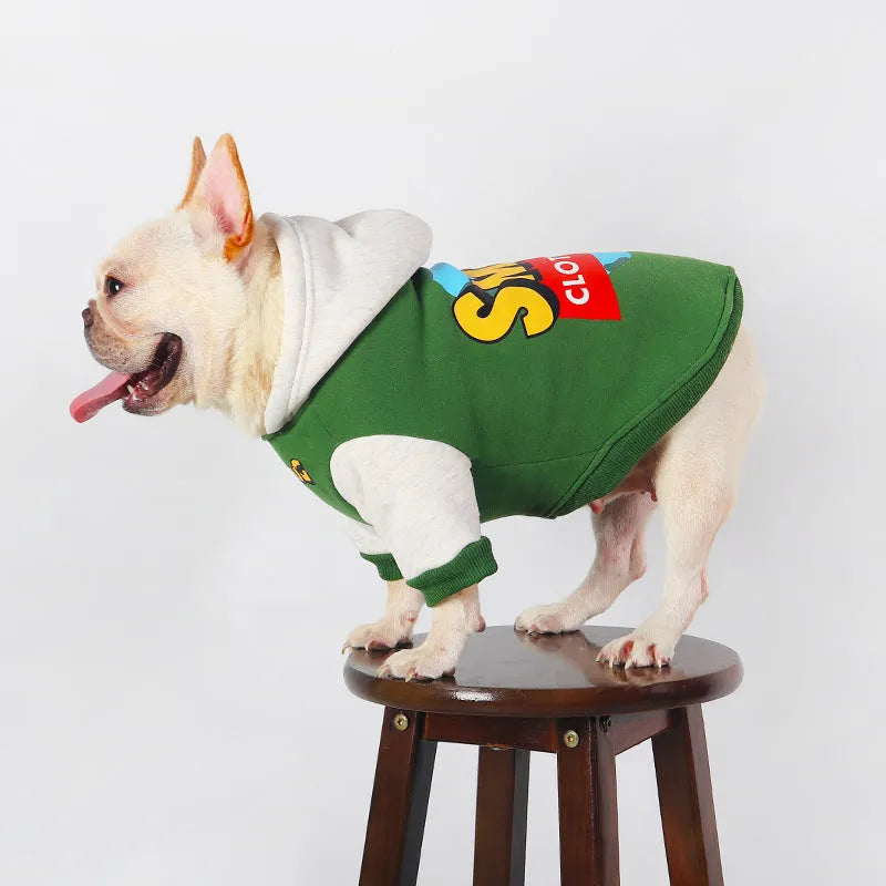 Green cotton dog jumper for winter, available in sizes L, XL, 2XL, 3XL and 4XL.