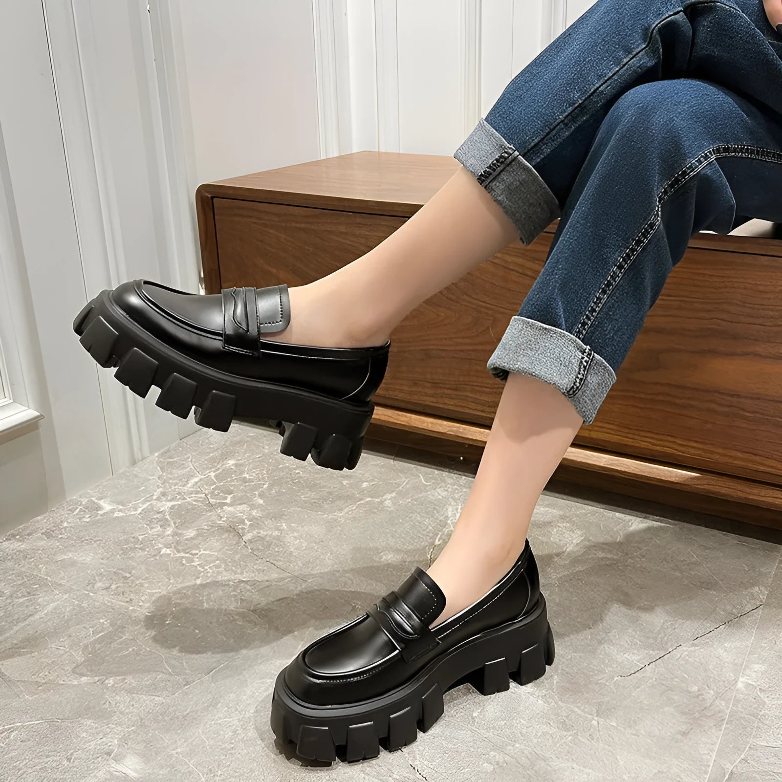 British style wide fit loafers for men and women in either matte or glossy patent leather.