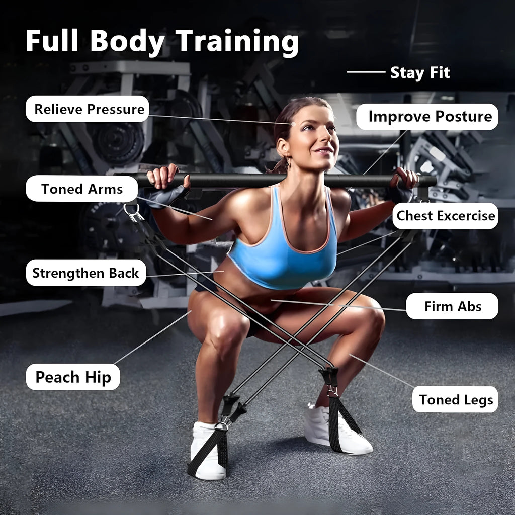 Pilates bar suit with multifunction resistance band pulling rope for yoga fitness home workout