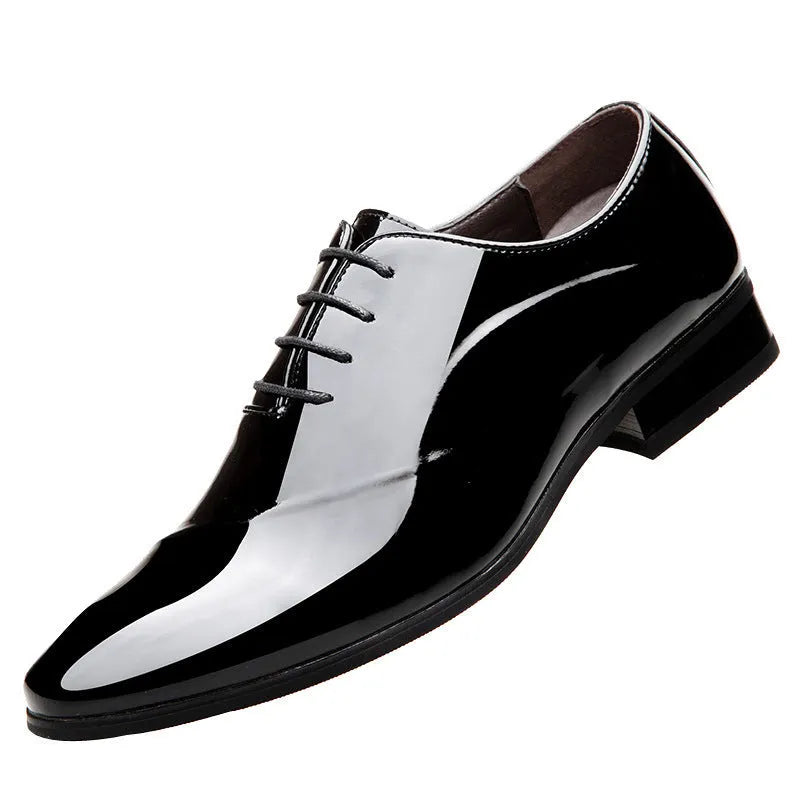 Men's black and brown formal business shoes with pointed toe and PU leather upper