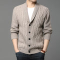 Men's Korean style jacquard knitted cardigan jacket in a chemical fibre blend for autumn and winter.