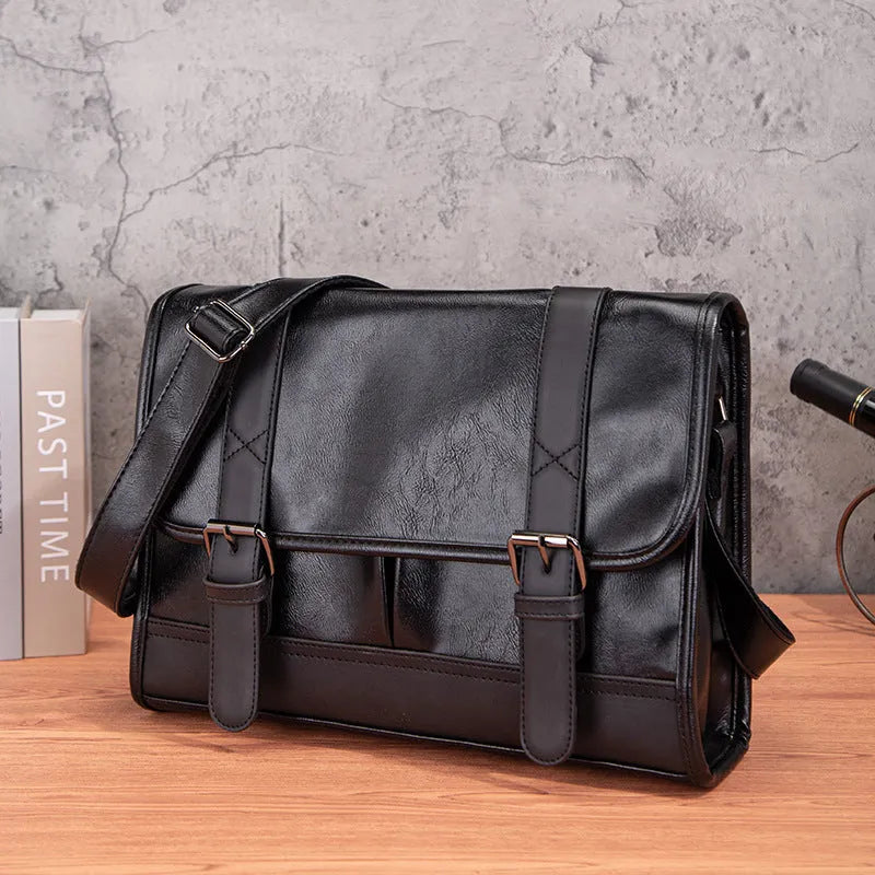 Black Korean style commuter backpack with anti-theft features and sewing thread detailing