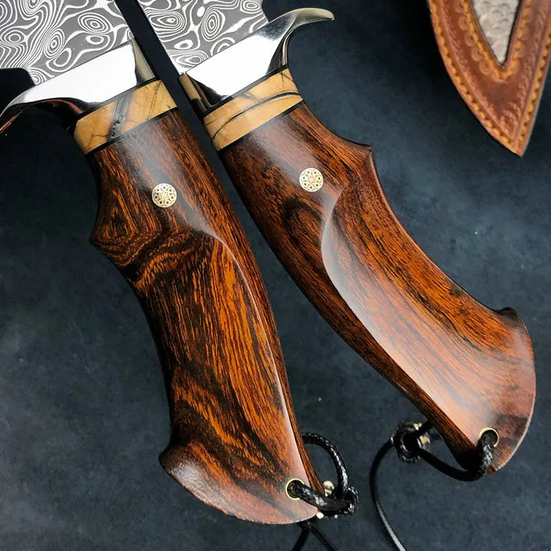 Folding forging knife with 9.8cm blade, 440C steel handle, mammoth tooth ivory, and American sand iron wood