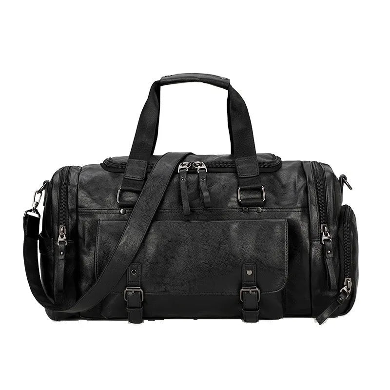 Black wheeled duffle travel bag with telescopic handle and separate shoe compartment