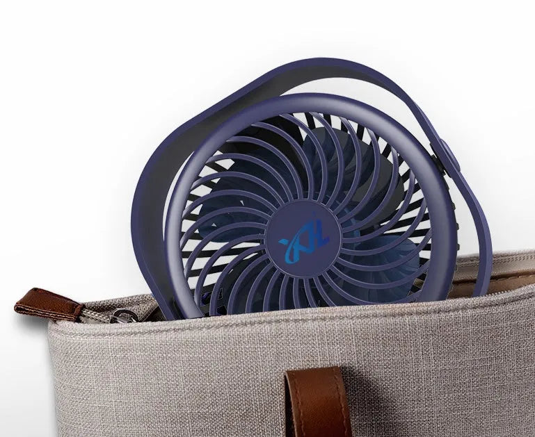 USB charging portable desk fan with plastic blades and rotary switch in blue colour option