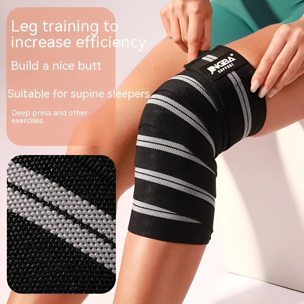 Adult free size adjustable knee pads for weightlifting and cycling in blue, yellow, red, and grey colours