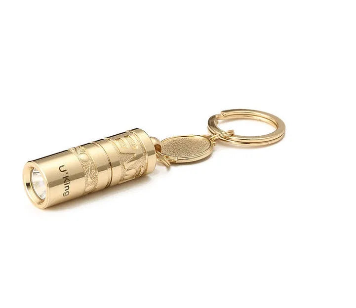 Gold zinc alloy waterproof keychain flashlight with LED light and key ring attachment